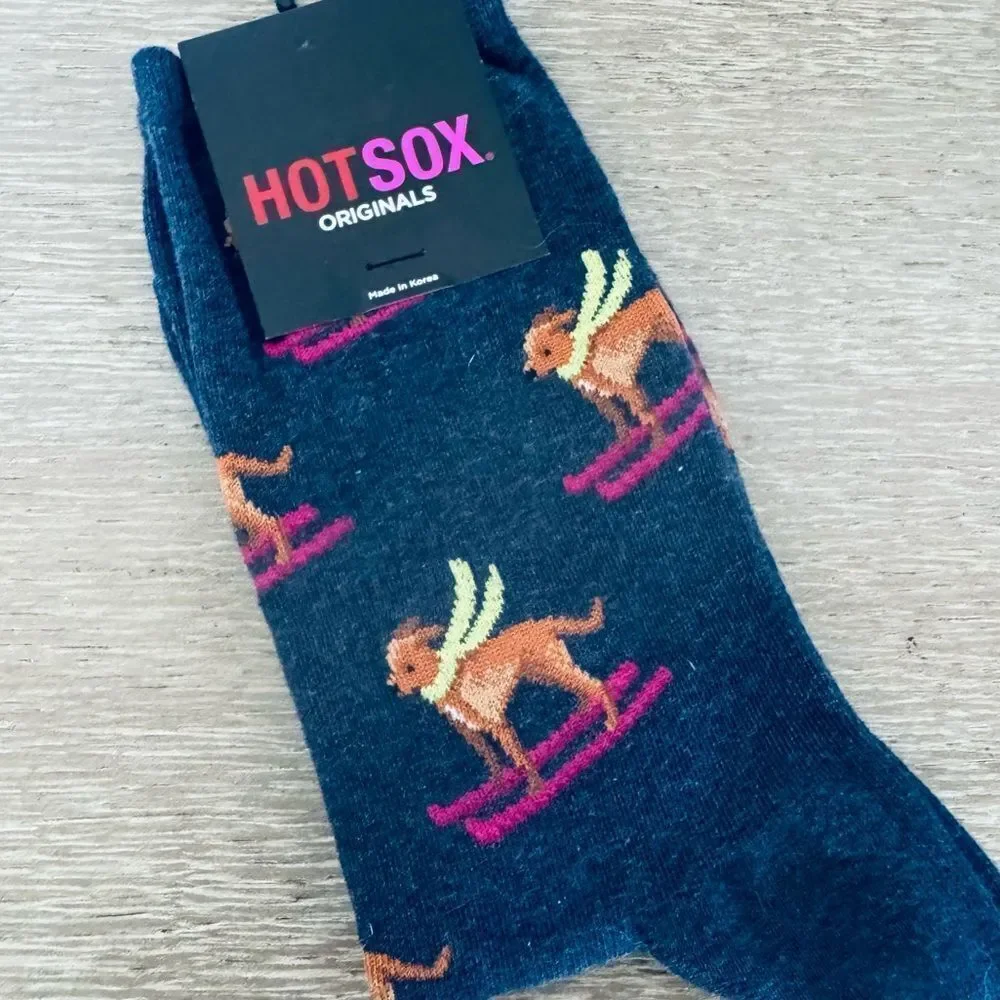 Hotsox Winter Ski Dog Print Holiday Festive Fun Socks